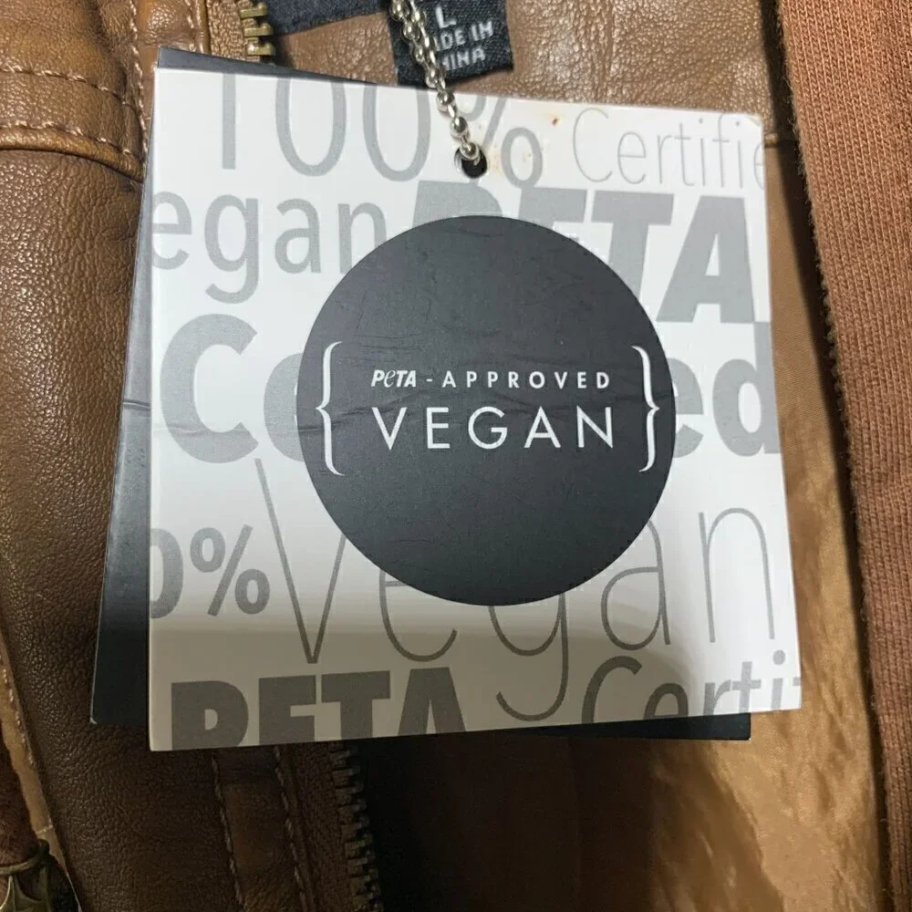 Coalition LA Camel Bomber Jacket Hoodie Double Zip Vegan Leather Sz Large NWT - Picture 7 of 12